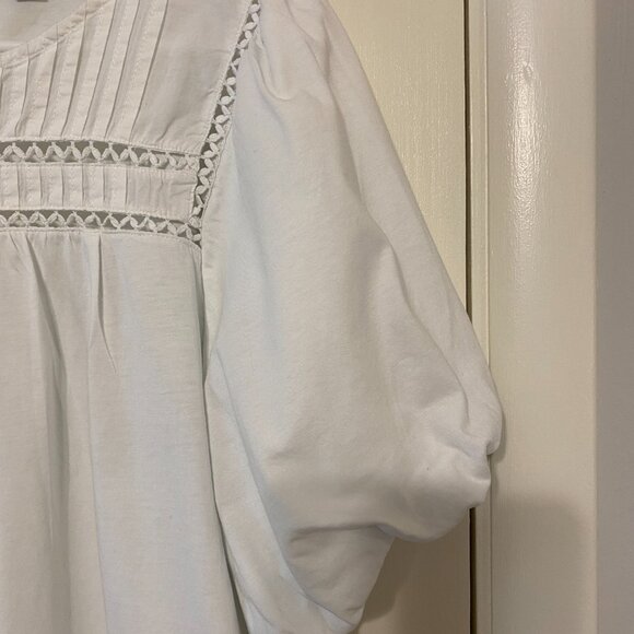 J. Crew #BP030 Women's S/S White Lace-Trim Puff-Sleeve Tee Shirt Top Blouse XL - Picture 4 of 11